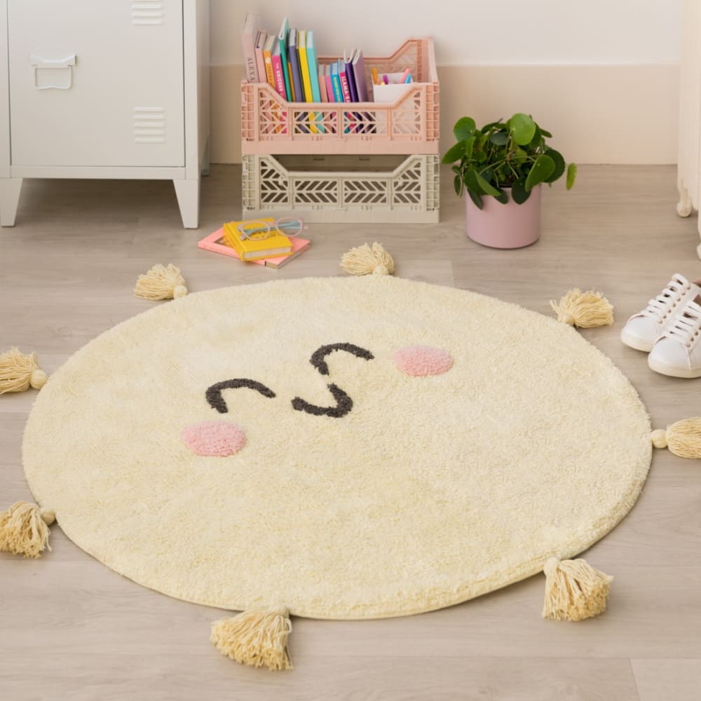 Tapis coton rond lavable soleil D100cm