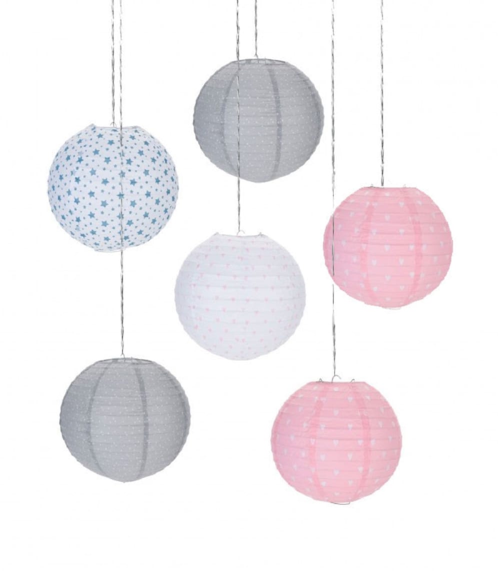 Set de 6 abat-jours suspensions lanternes chambre enfant en papier