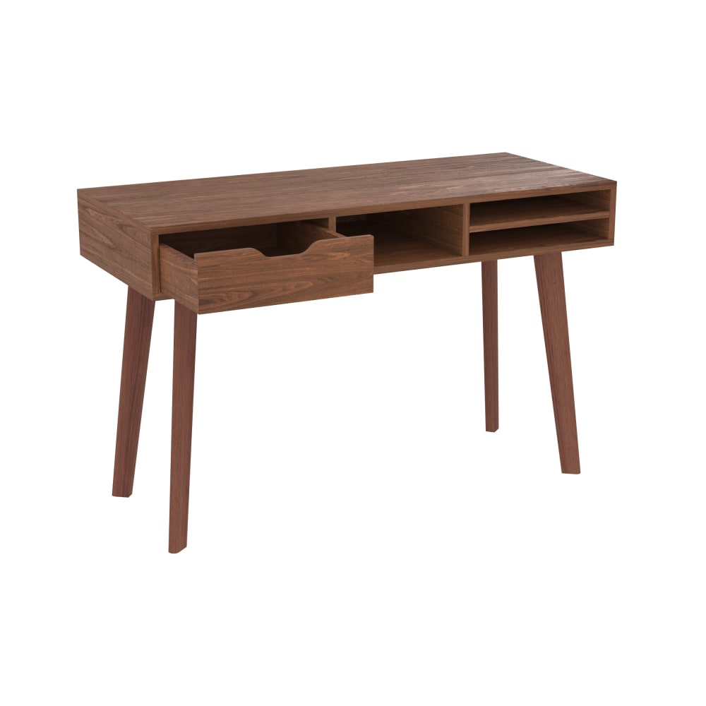 Schreibtisch mit 1 Schublade und 3 Fächern aus dunklem Holz -