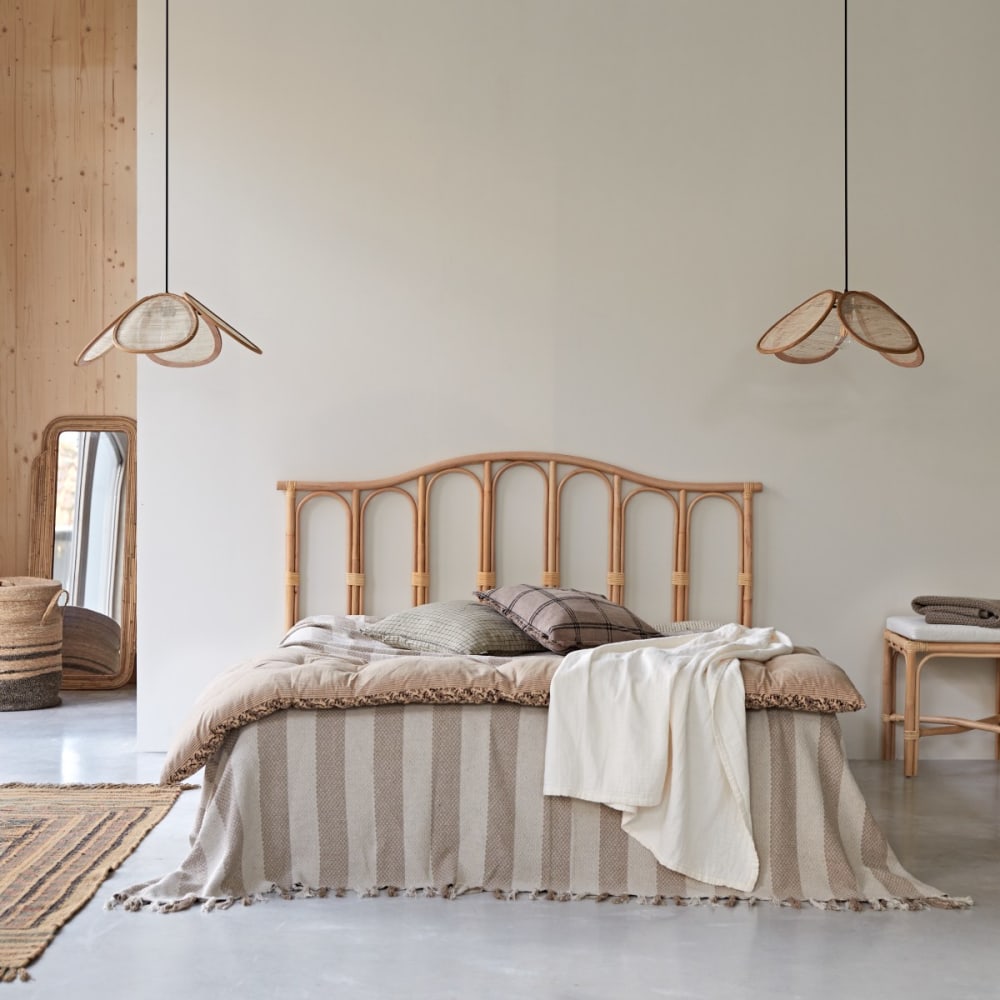 Tikamoon Kopfteil aus Rattan 160 cm style exotic Beige Rattan