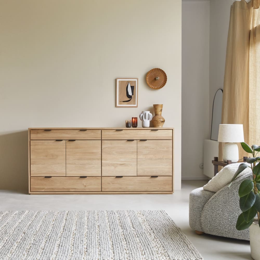 Tikamoon Buffet aus massivem Eichenholz 200 cm style classic chic Beige