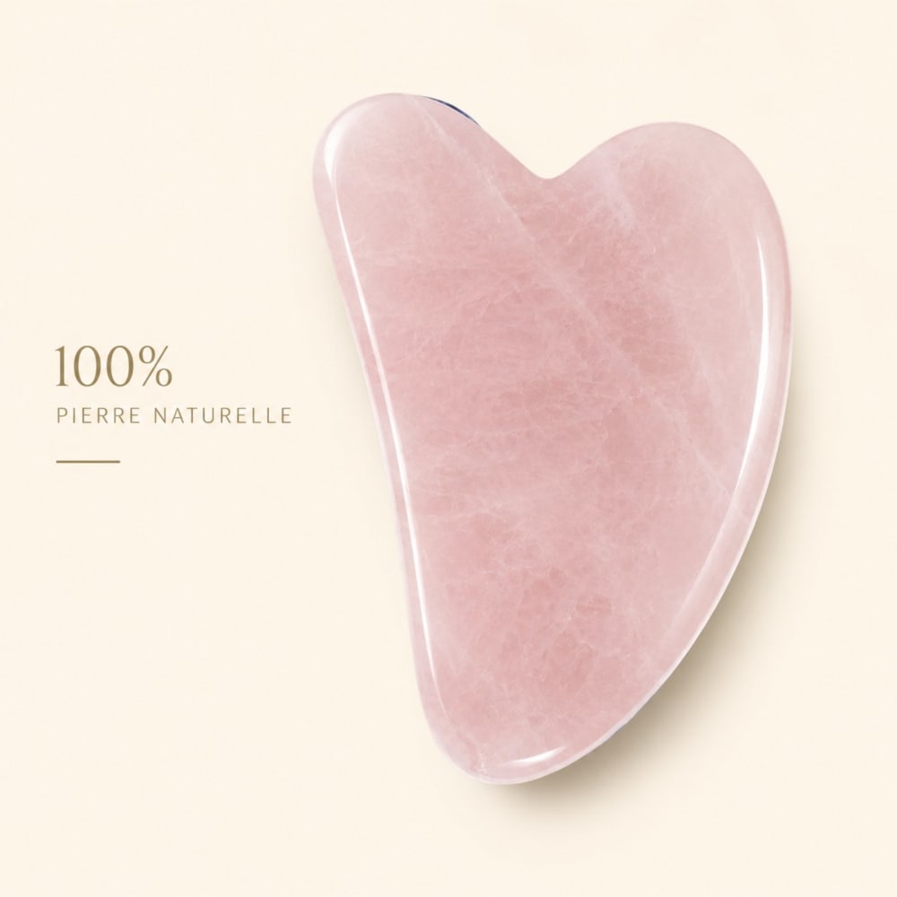 Guasha di quarzo rosa con custodia di lino - Rosa - Pietra