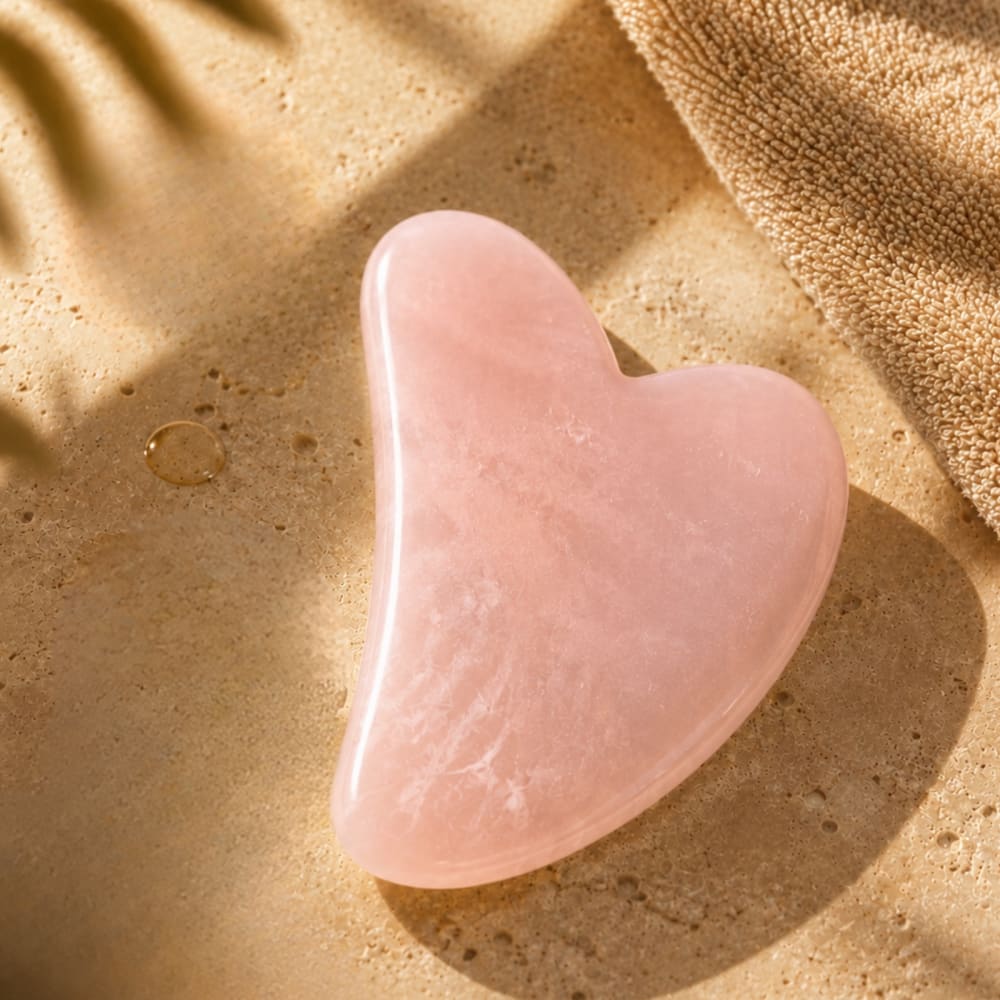 Guasha di quarzo rosa con custodia di lino - Sun & Sia