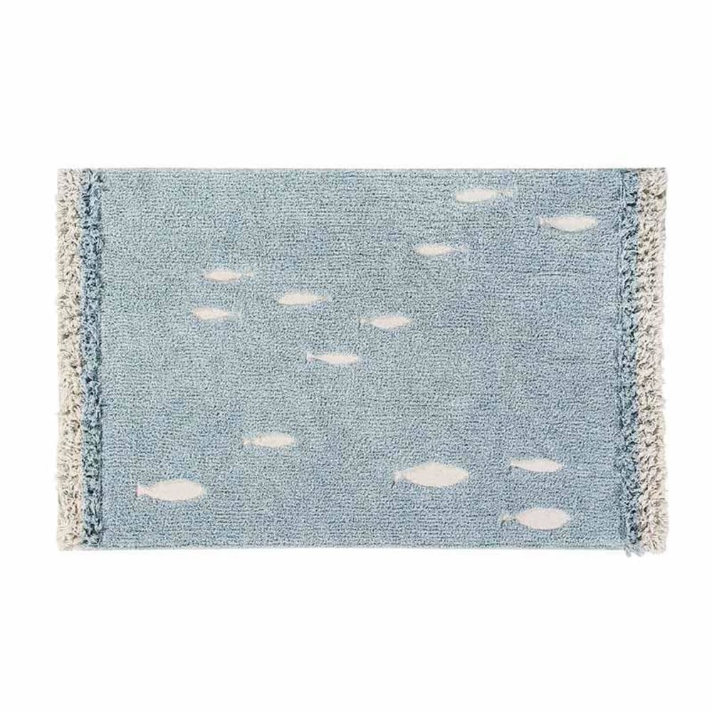 Alfombra de algodón con peces azul 120 x 190