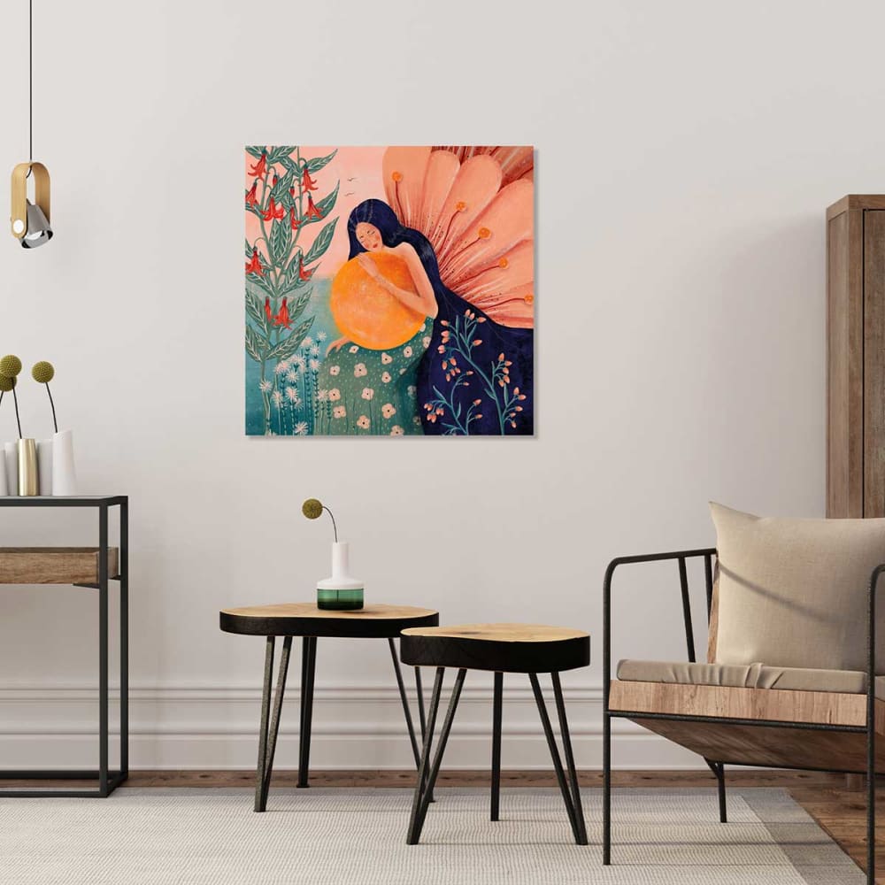 Cuadro princesa con flores impresión sobre lienzo 50x50cm - Maisons du Monde