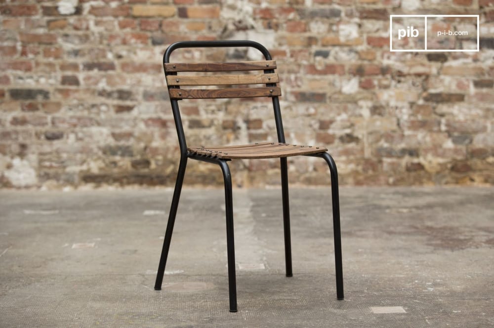 Silla vintage de metal negro y madera - Maisons du Monde