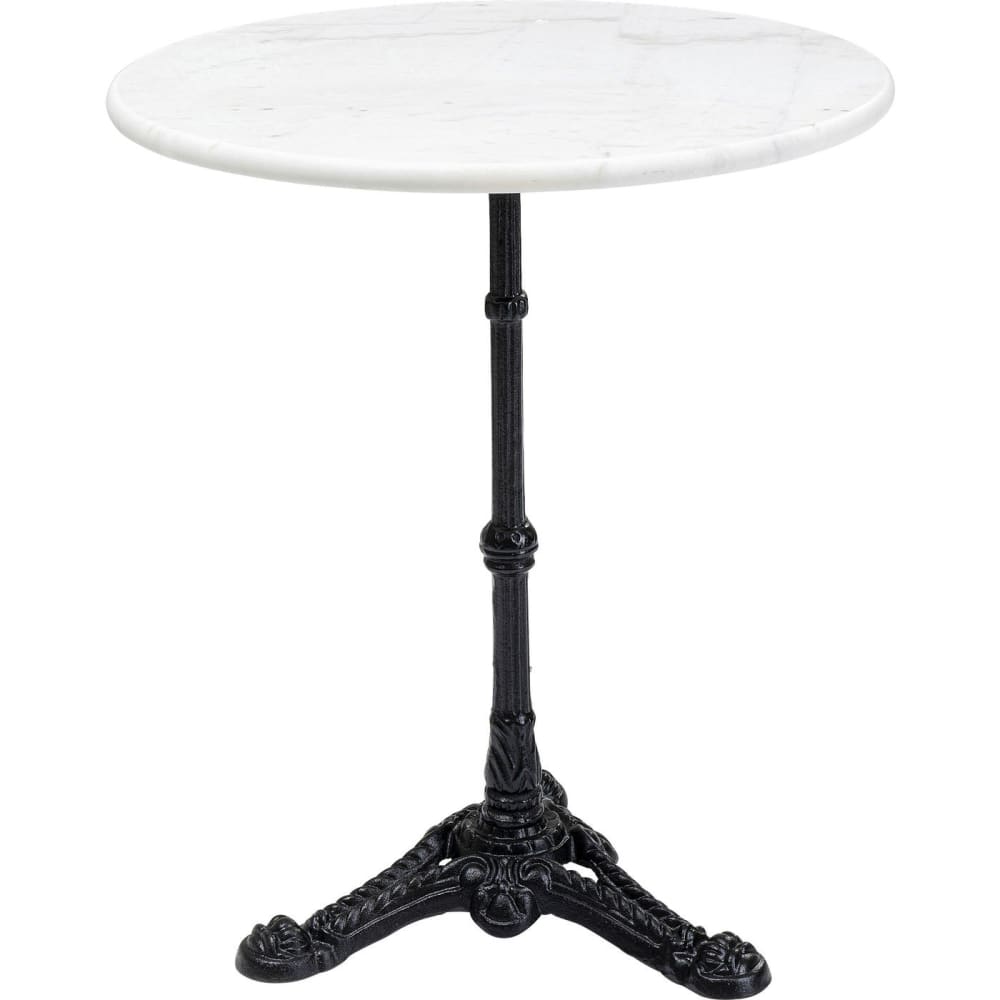 Mesa de comedor redonda de mármol blanco y acero para 2 personas D60
