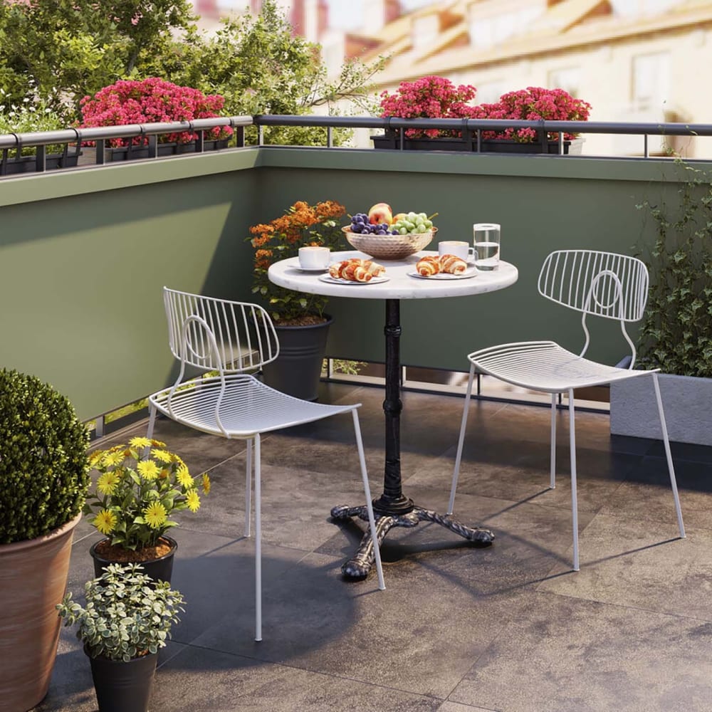 Table à manger ronde 2 personnes en marbre blanc et acier D60