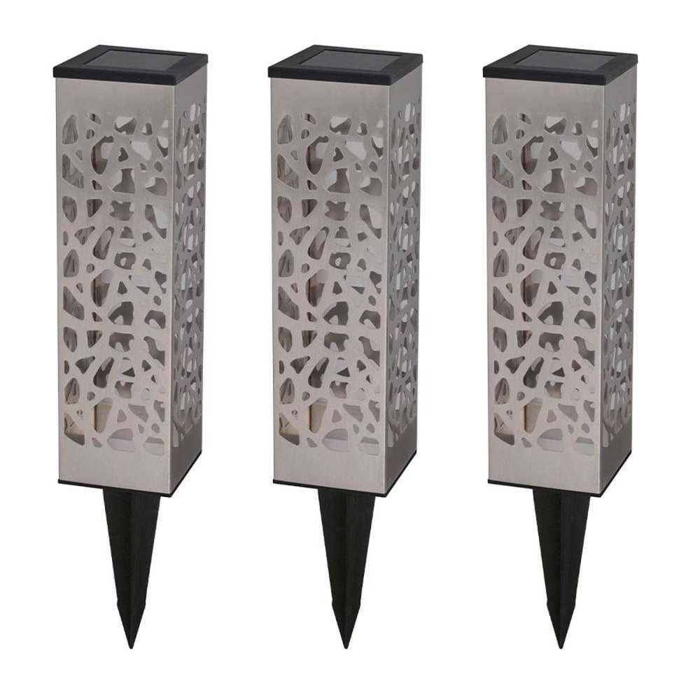Lot de 3 balises solaires à piquer acier gris h31cm
