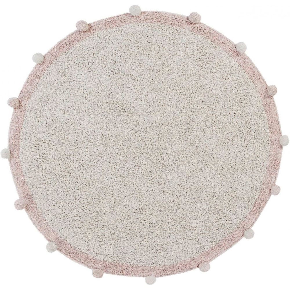 Tapis coton rond lavable nude à pompons D120cm