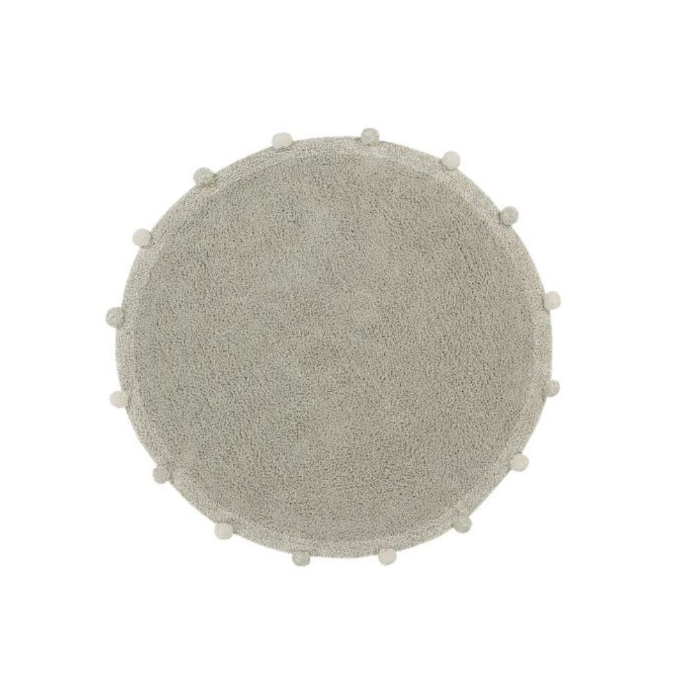 Tapis coton rond lavable brun à pompons D120cm