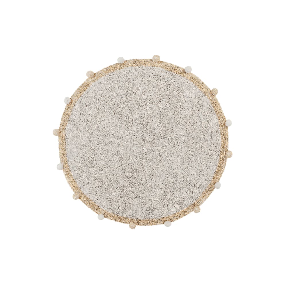 Tapis coton rond lavable miel à pompons D120cm
