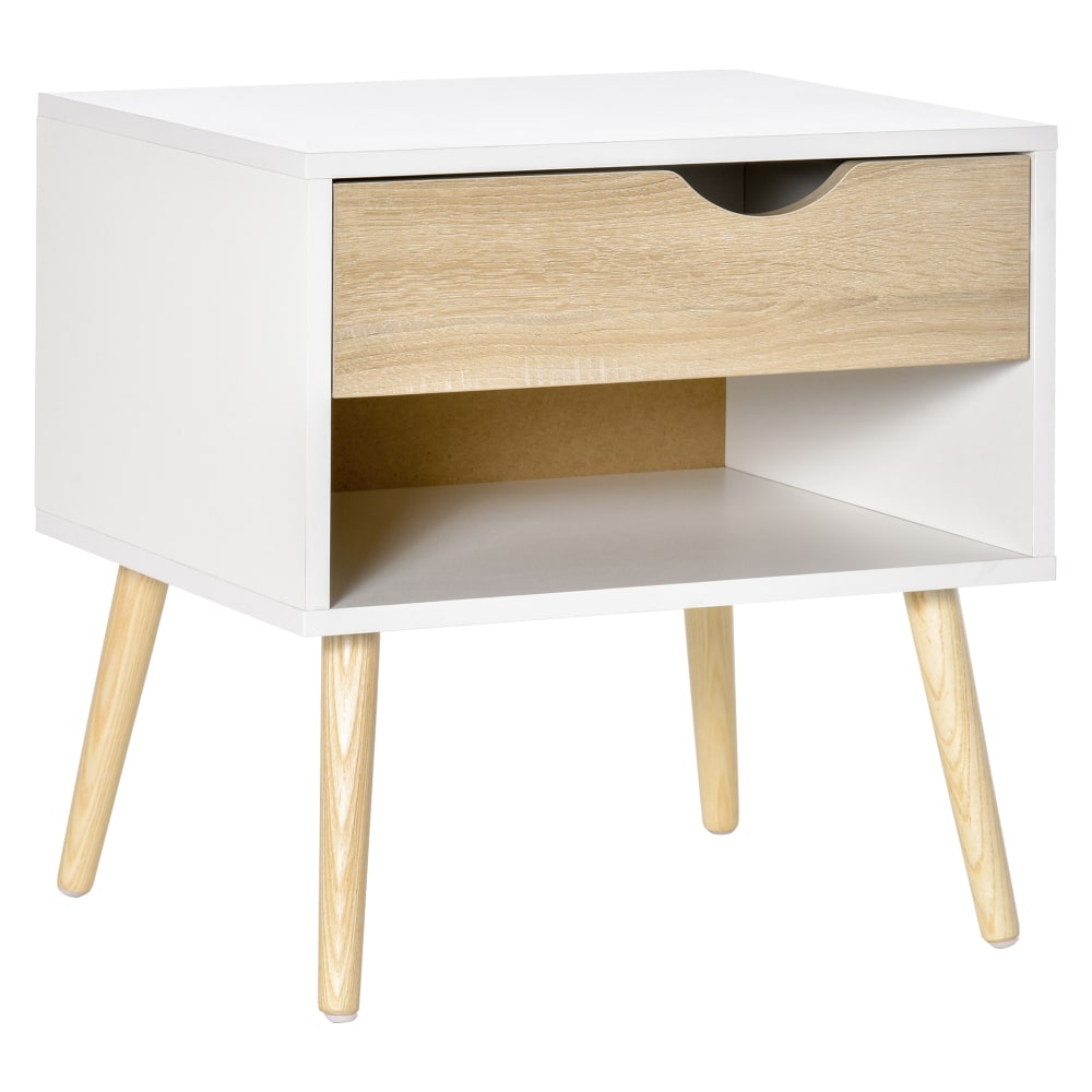 Homcom Skandinavischer Design-Nachttisch, Nische & Eiche hellweiß - Spanplatte