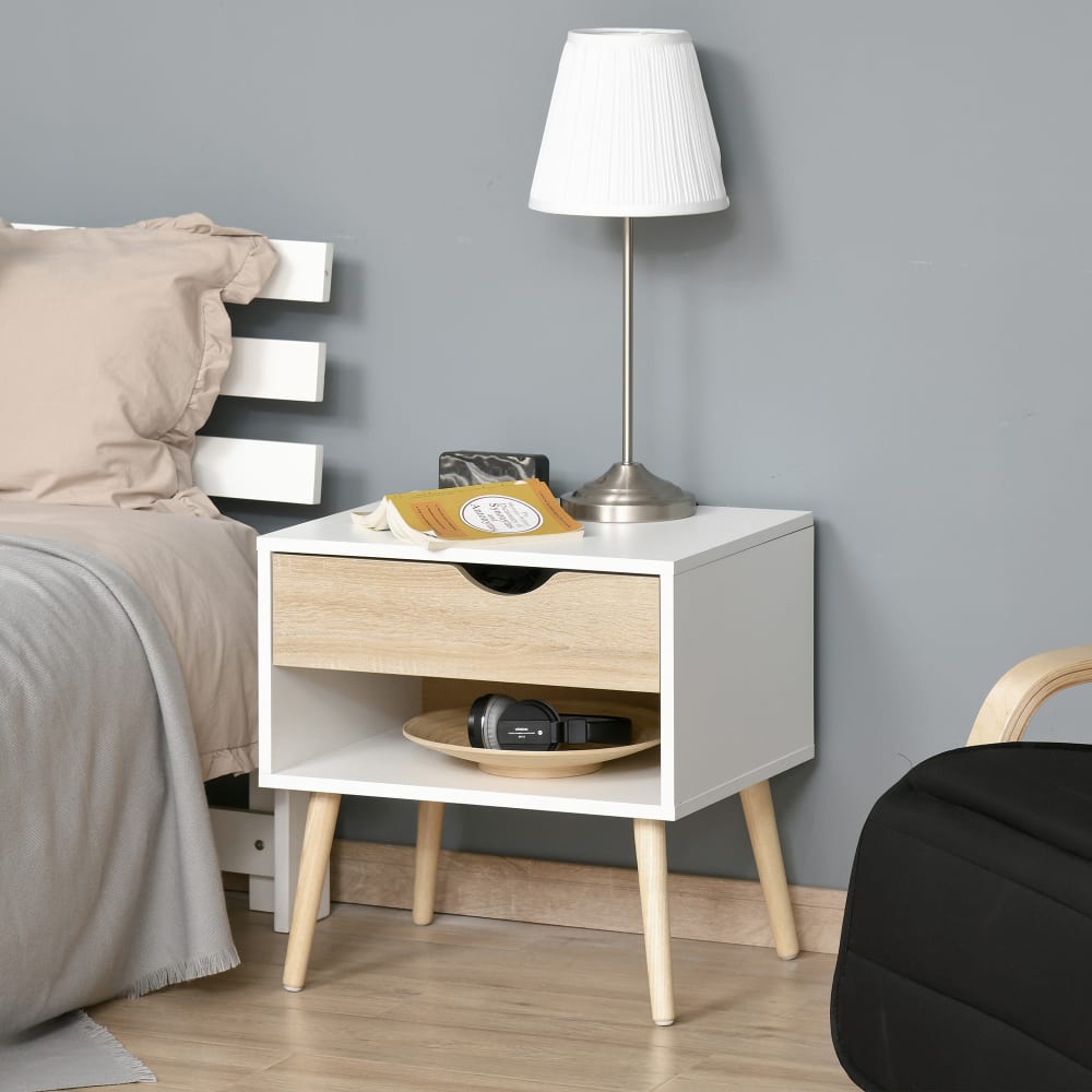 Chevet design scandinave avec niche blanc aspect chêne clair