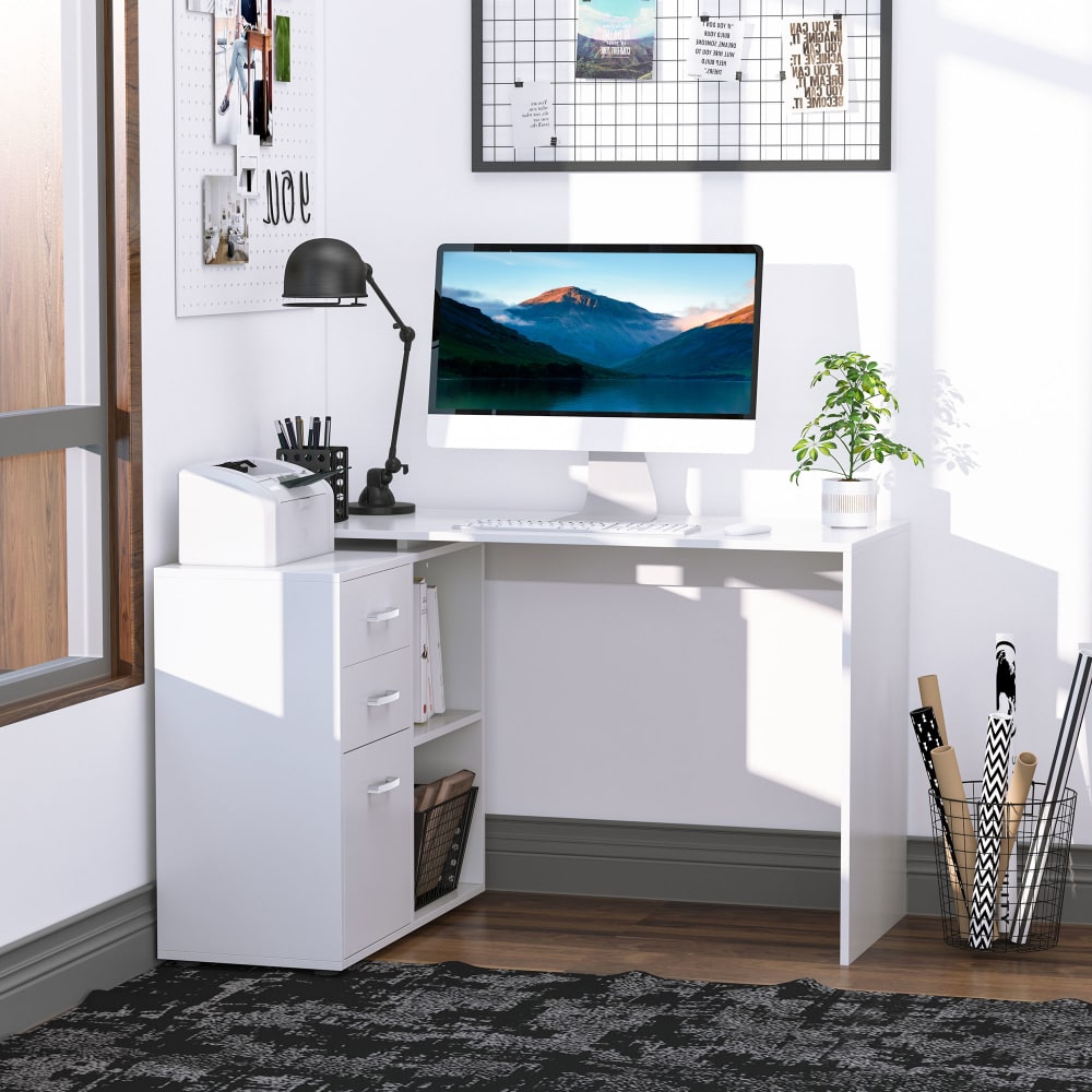Bureau d'angle bureau droit modulable 2 en 1 blanc