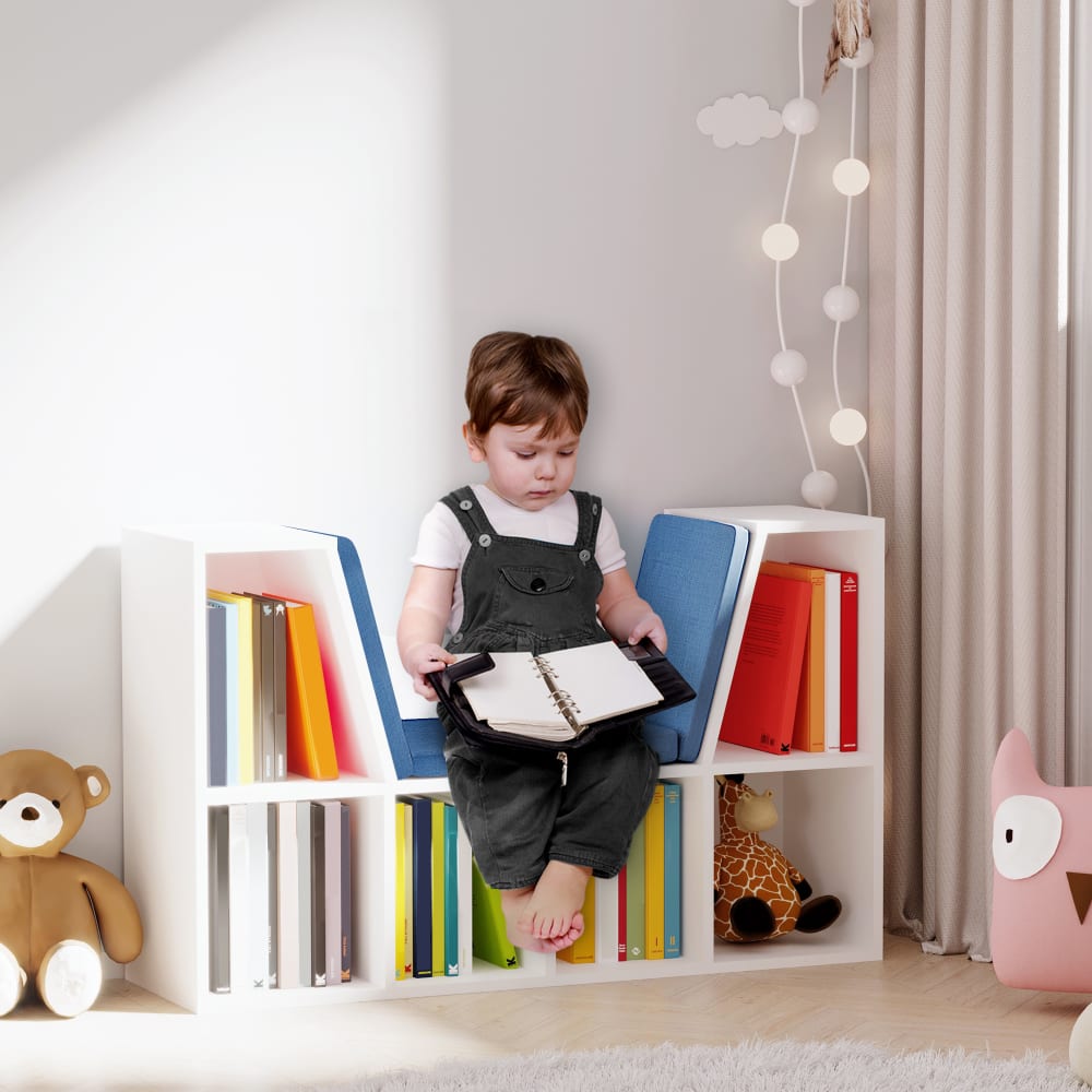 Bibliothèque banc 2 en 1 - 6 casiers coussins inclus - Maisons du Monde