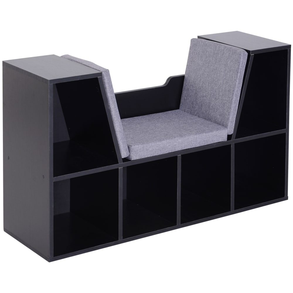Homcom 2-in-1 Bank-Bibliothek mit 6 Kissenfächern Schwarz Spanplatte