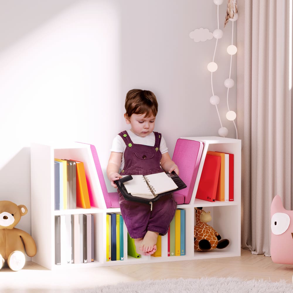 Bibliothèque banc 2 en 1 - 6 casiers coussins inclus - Maisons du Monde