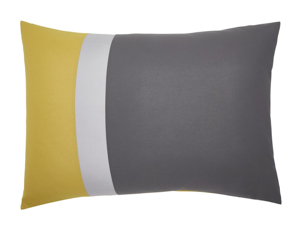 Origin Taie d'oreiller en coton gris et curry 50x70 style classique chic Certifié Oeko-Tex