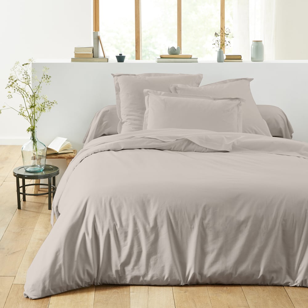 Housse de couette unie en coton gris mastic 140x200