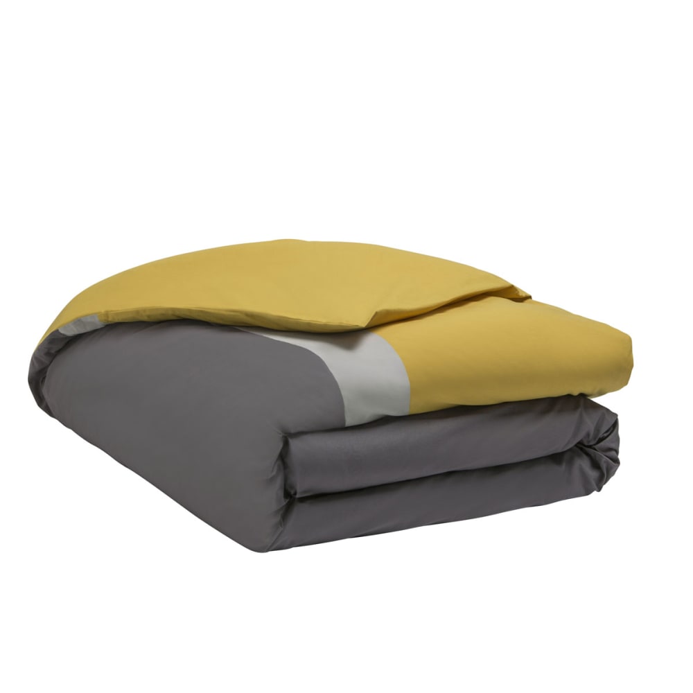 Housse de couette unie gris et curry 260x240 - Maisons du Monde