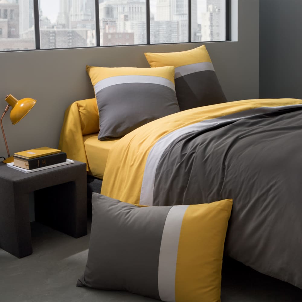 Housse de couette unie gris et curry 200x200