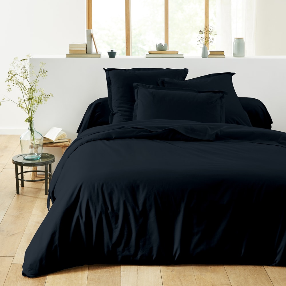 Housse de couette unie en coton bleu nuit 240x220