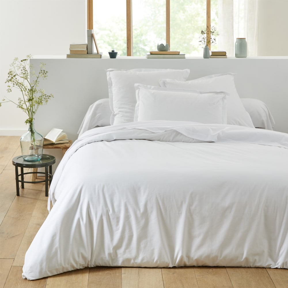 Housse de couette unie en coton blanc 260x240
