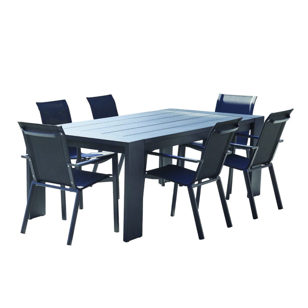 Salon de jardin en aluminium et textilène noir 6 pers. - Maisons du Monde