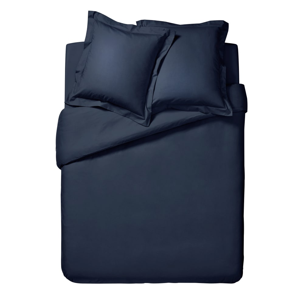Housse de couette unie en percale de coton bleu 200x200 — vue 3