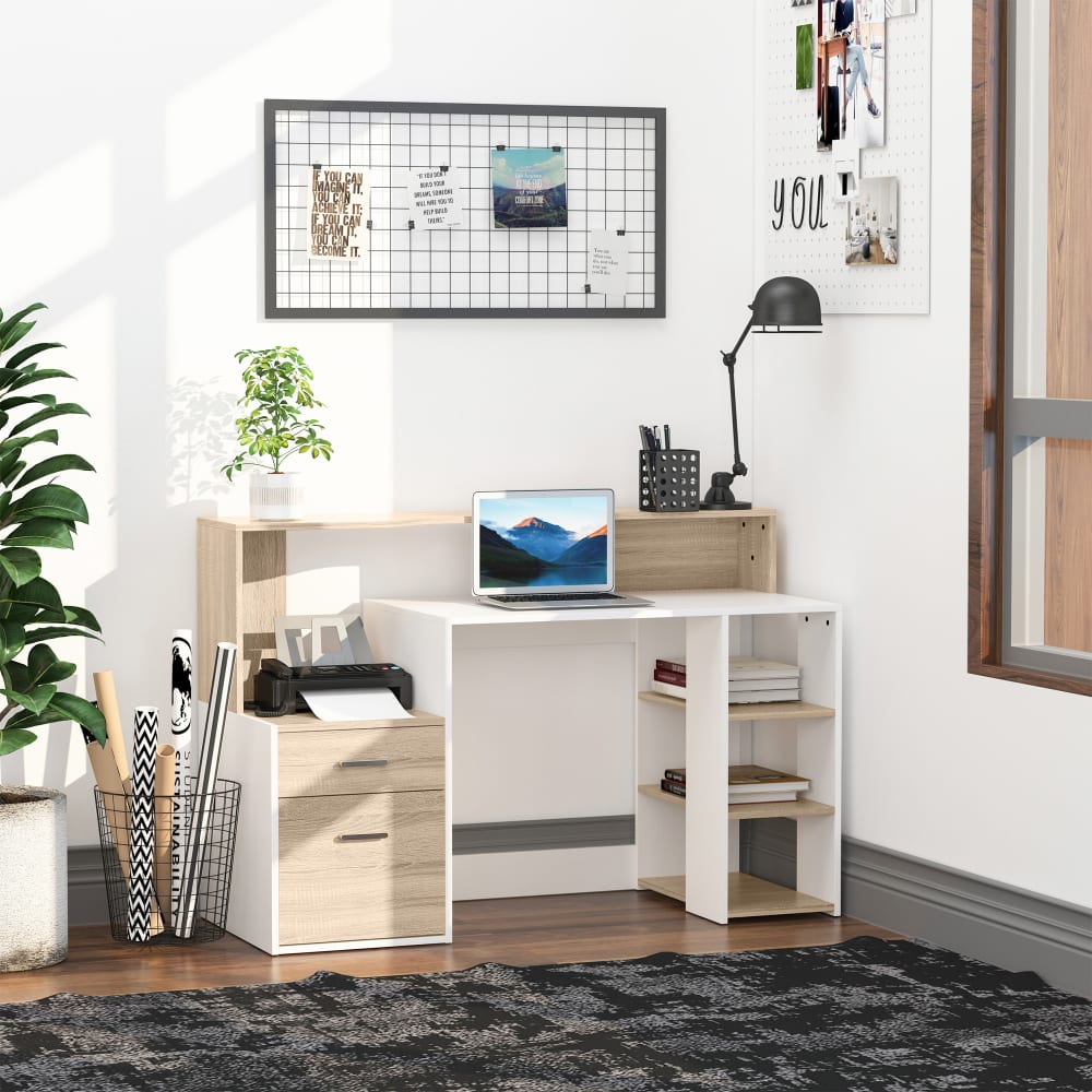 Bureau informatique multimédia multi-rangements aspect chêne blanc - Maisons du Monde