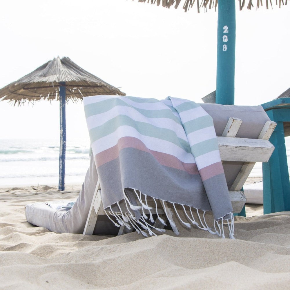 Fouta coton 100x200 eau de nil & rose pale - Maisons du Monde