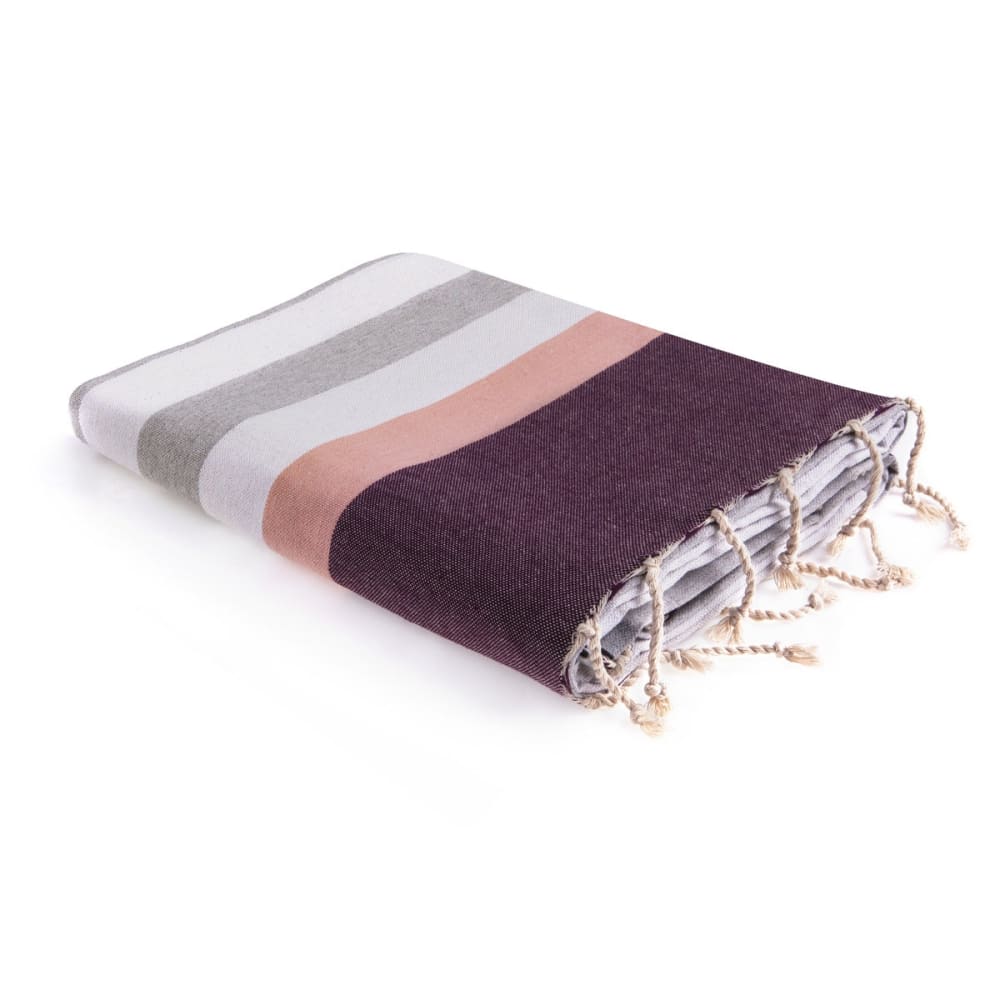 Fouta coton 100x200 gris & rose & prune