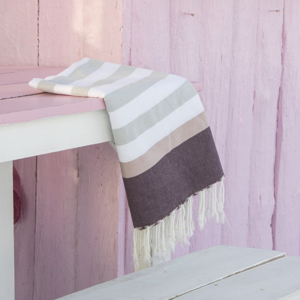 Fouta coton 100x200 gris & rose & prune - Maisons du Monde