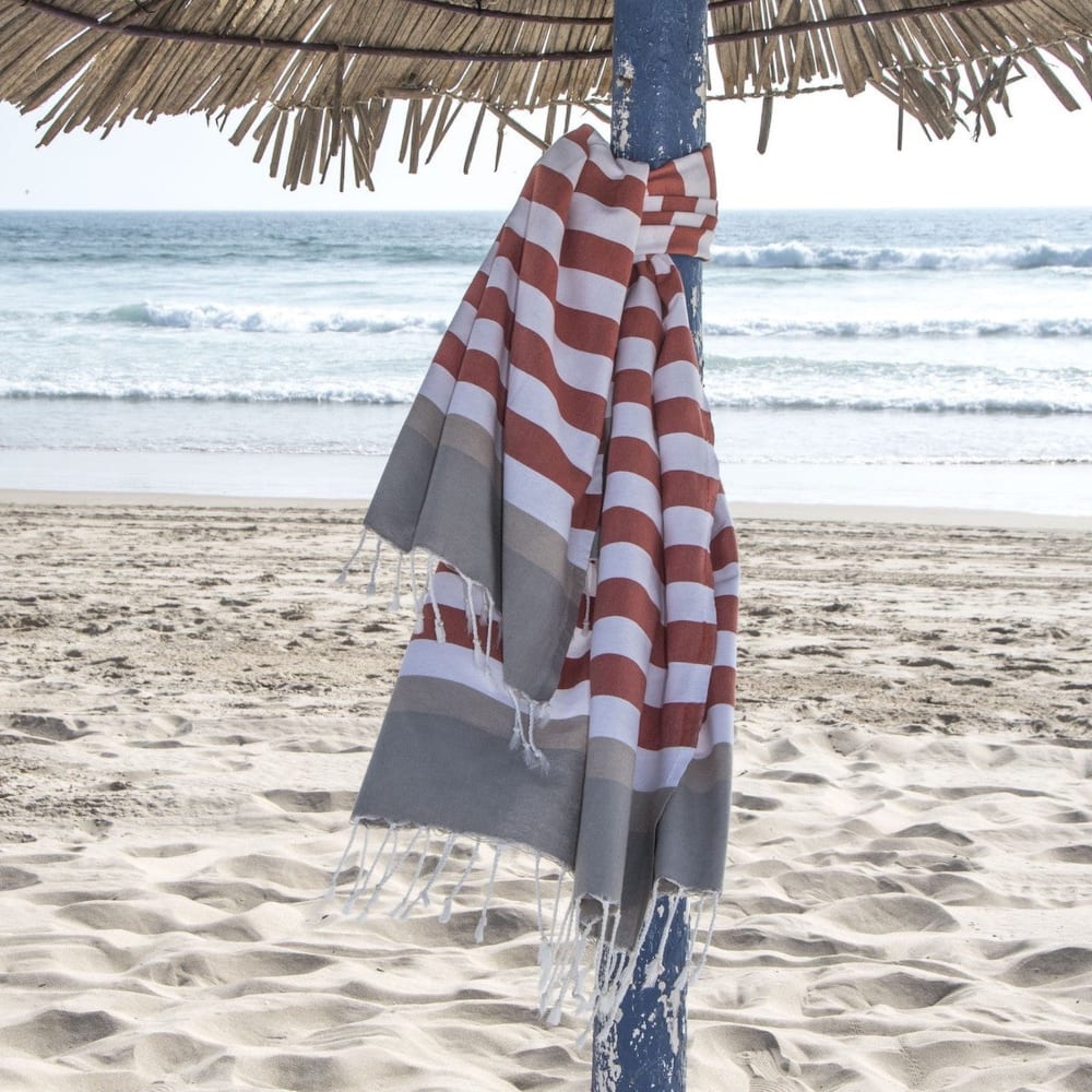 Fouta coton 100x200 terracotta & taupe clair - Maisons du Monde