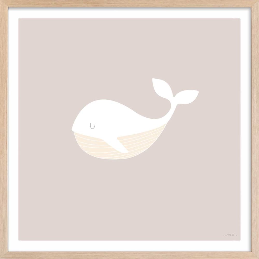 Affiche enfant baleine oh avec cadre bois 30x30 cm