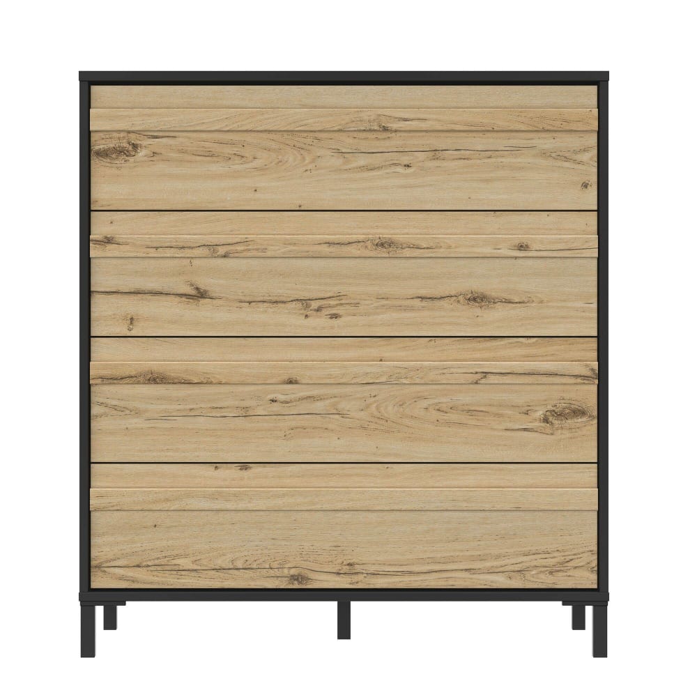 Commode 4 tiroirs H104 cm décor effet chêne et noir