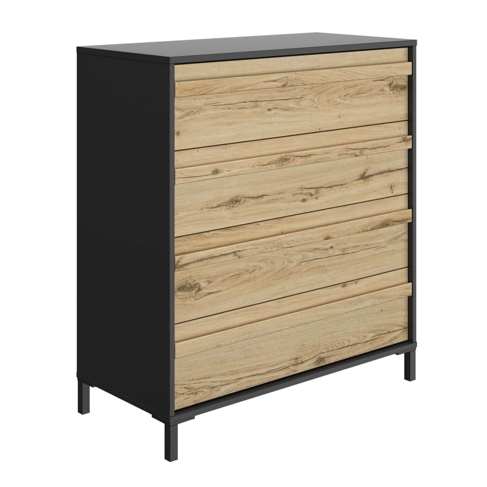 Commode 4 tiroirs H104 cm décor effet chêne et noir - Maisons du Monde