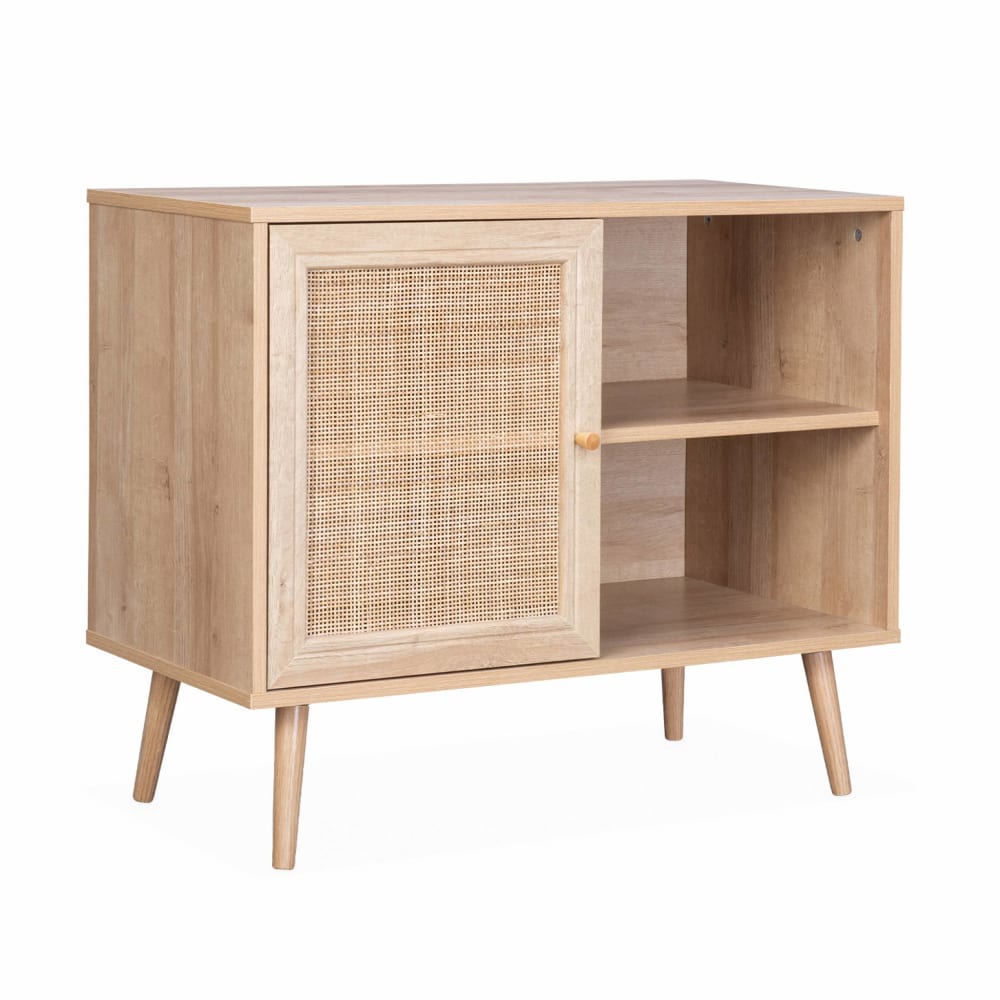 Meuble de rangement en cannage 2 niveaux 1 porte 80x39x65.8cm