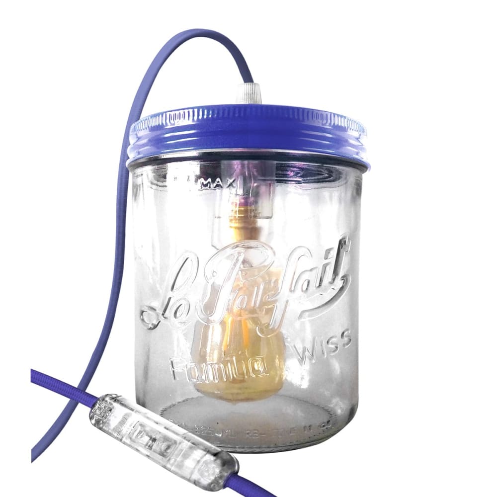 Lampe bocal en verre bleu pétrole