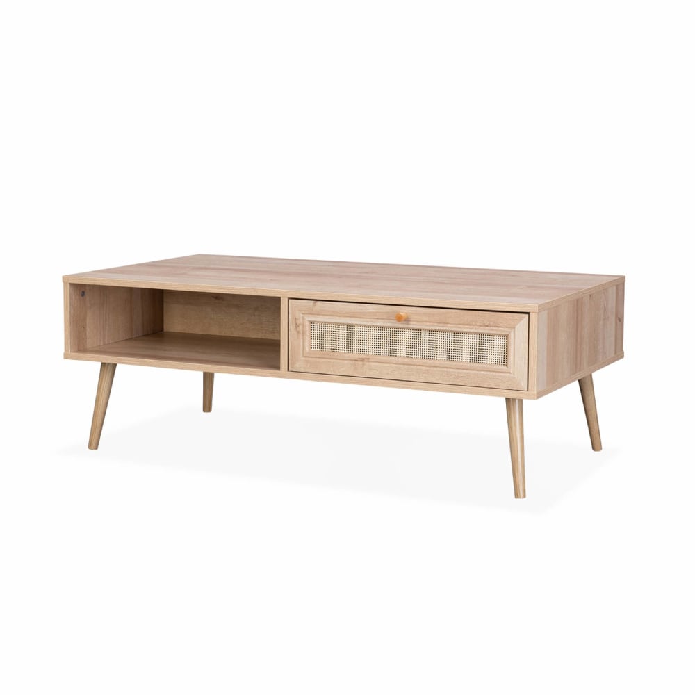 Table basse en cannage 1 tiroir 110x59x39cm