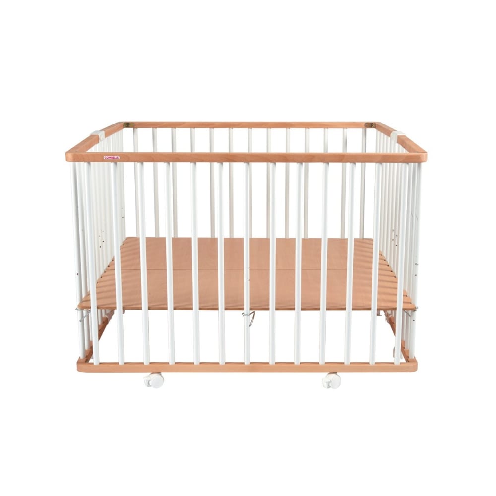 Parc bébé carré pliant en bois bicolore blanc 92x98x67 cm (Combelle) - Image 2