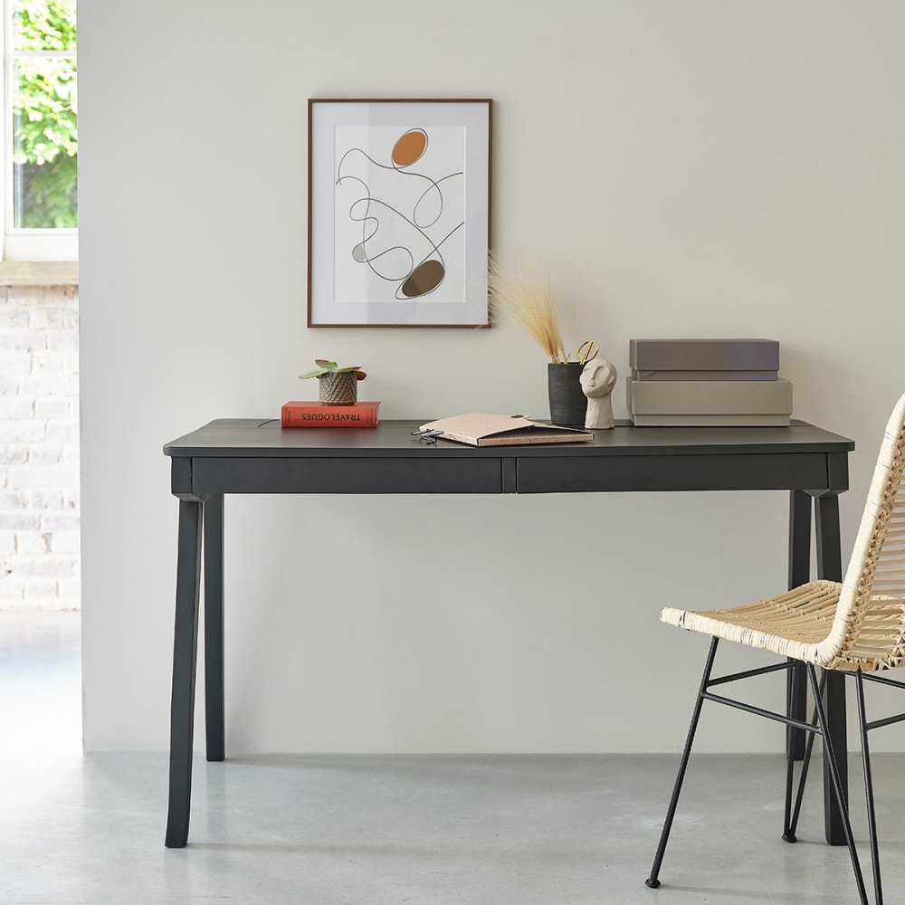 BERAH GETAH Schreibtisch 2 Schubladen 3 Nischen aus Mangoholz style modern Schwarz