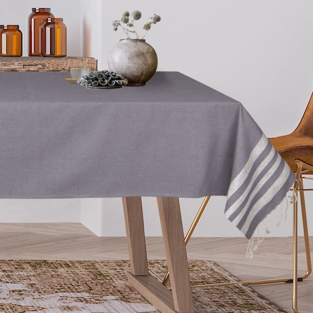 Nappe coton 170x170 gris moyen & argent