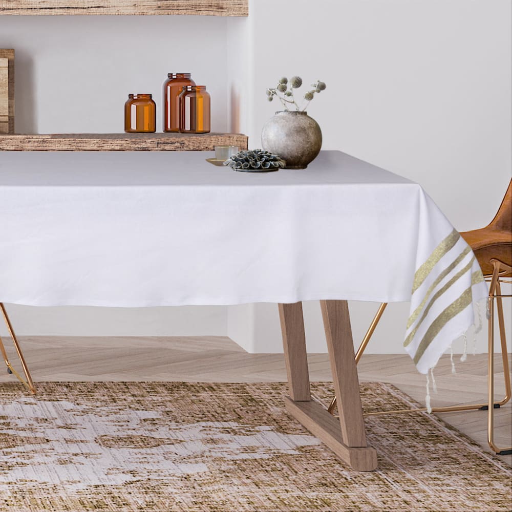 Nappe coton 150x250 blanc & or