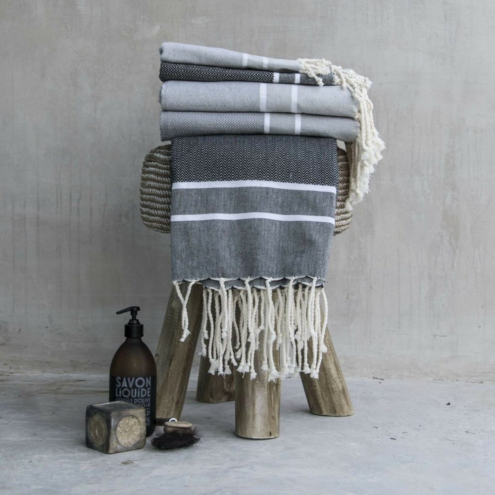Fouta set de baño (1+2) algodón 100x200 negro - Maisons du Monde