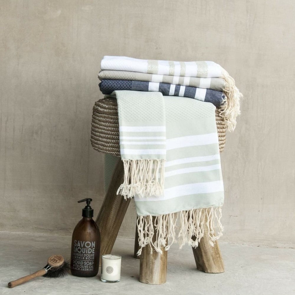 Fouta set de baño (1+2) algodón 100x200 verde d'agua - Maisons du Monde