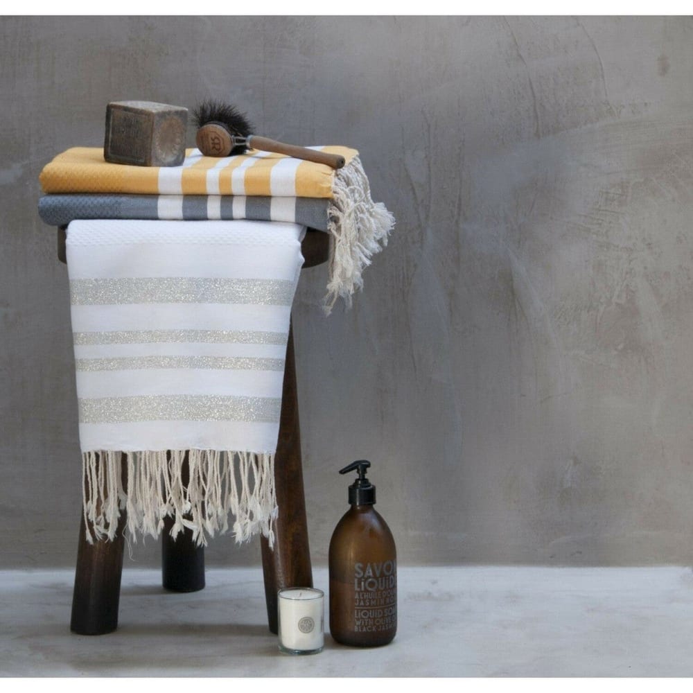 Fouta set de baño (1+2) algodón 100x200 gris medio - Maisons du Monde