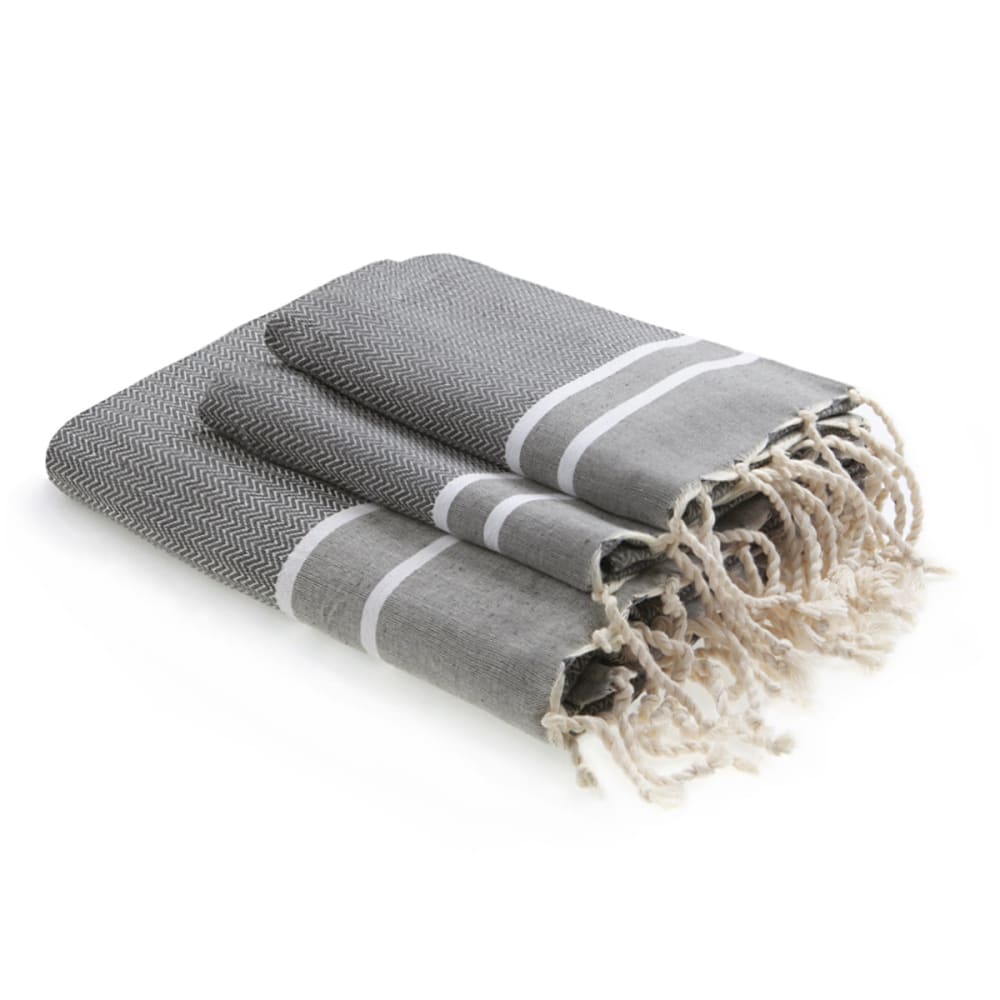Foutas de bain (1+2) coton gris moyen 100x200+2(50x80)