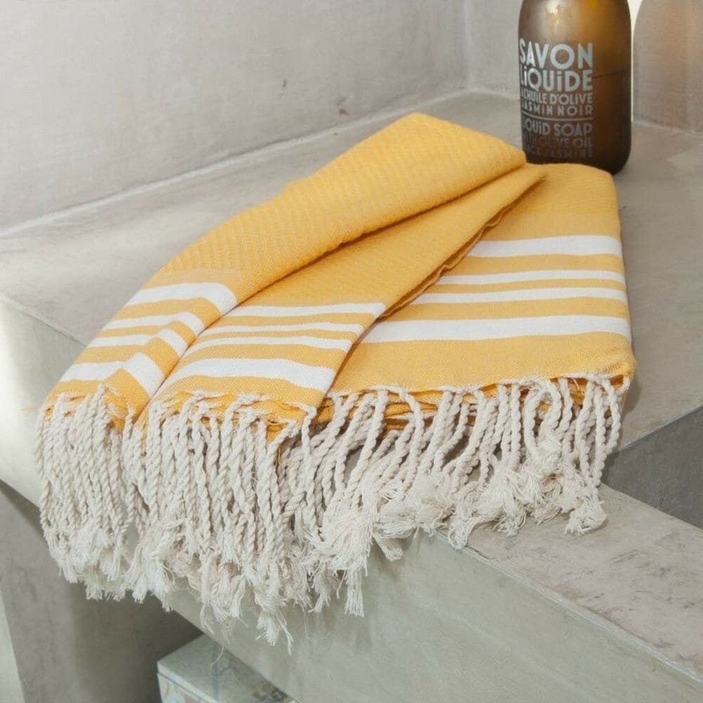 Fouta set de baño (1+2) algodón 100x200 amarillo azafrán - Maisons du Monde